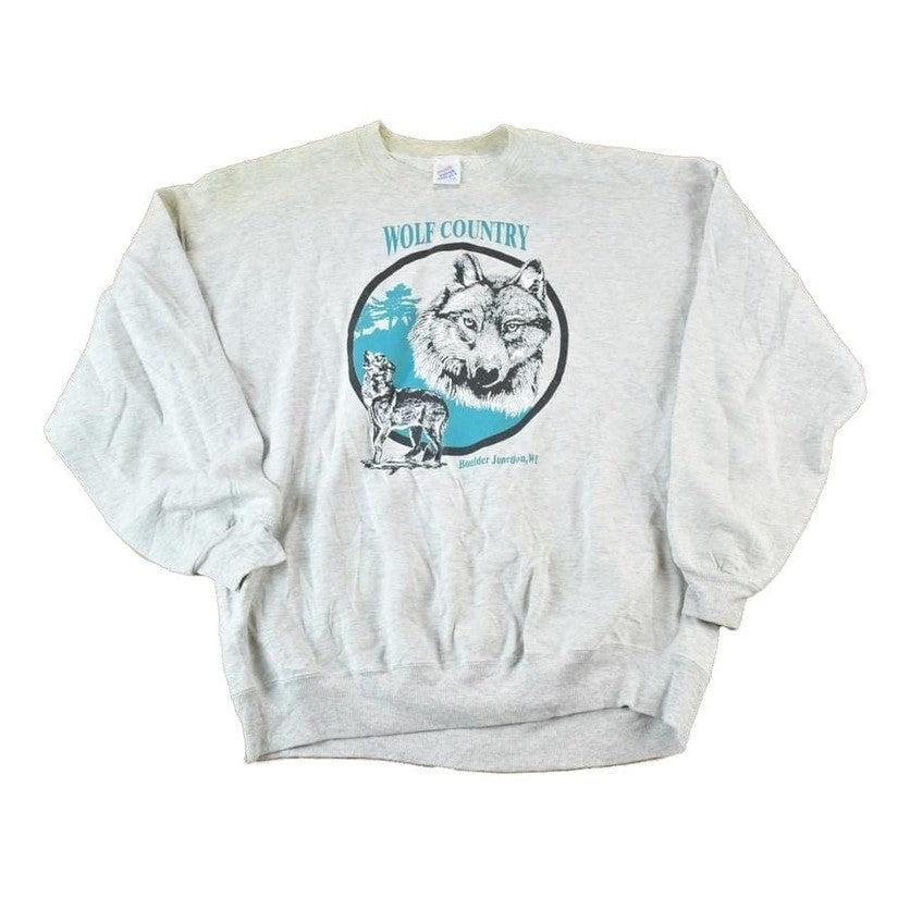 Vintage 1990s Wolf Country Souvenir Crewneck Sweatshirt Made In USAMen's Medium from propervintagecanada