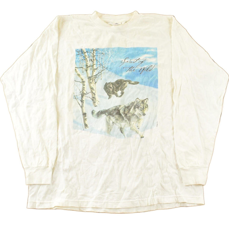Vintage 1990s Wolf Forest Graphic Long Sleeve T-Shirt Men's XL from propervintagecanada