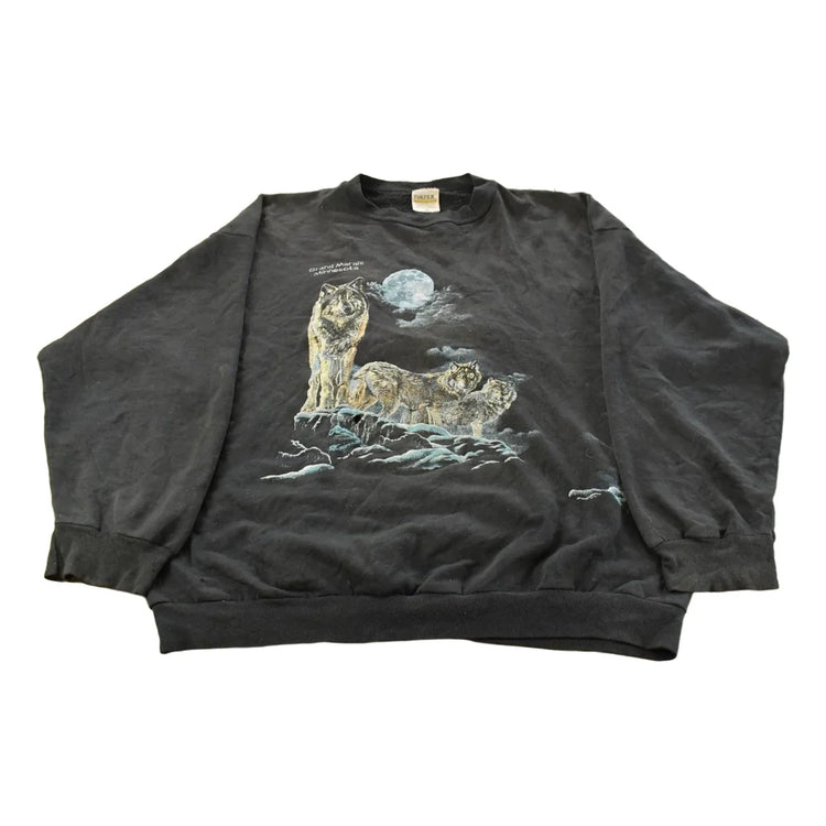 Vintage 1990s Wolf Graphic Print Crewneck Sweatshirt Mens 2XL from propervintagecanada