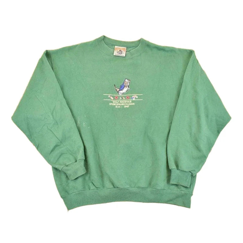 Vintage 1990s Wolf Mountain Sportsman's Classic Embroidered Crewneck Sweatshirt Men's L / Made In USA / 90's Destination Sweater from propervintagecanada