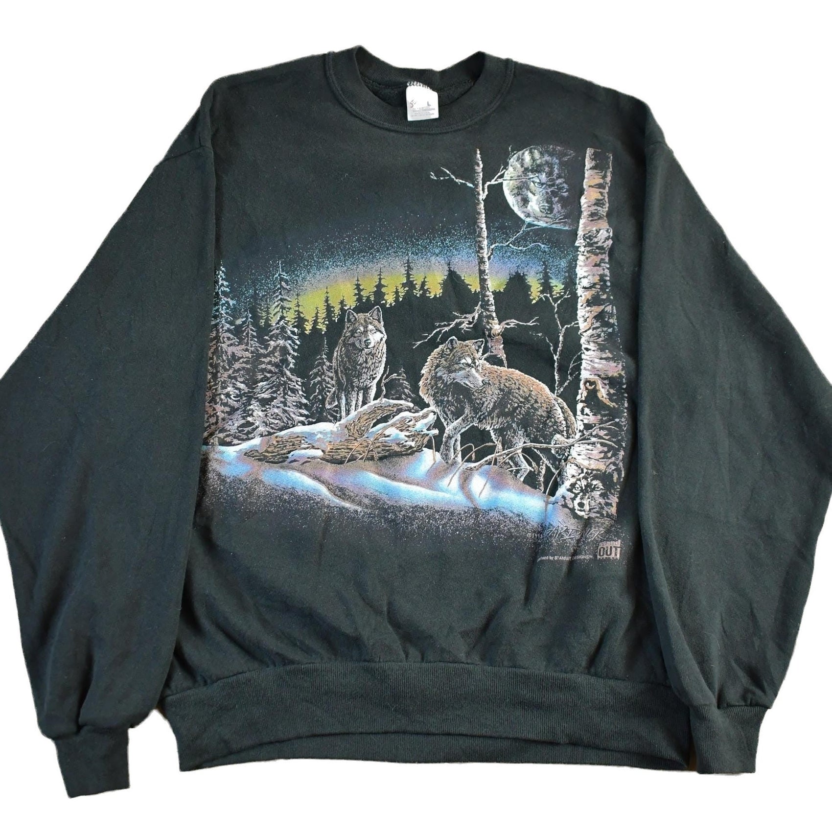 Vintage 1990s Wolf Nature Crewneck Sweatshirt Men's M-L from propervintagecanada
