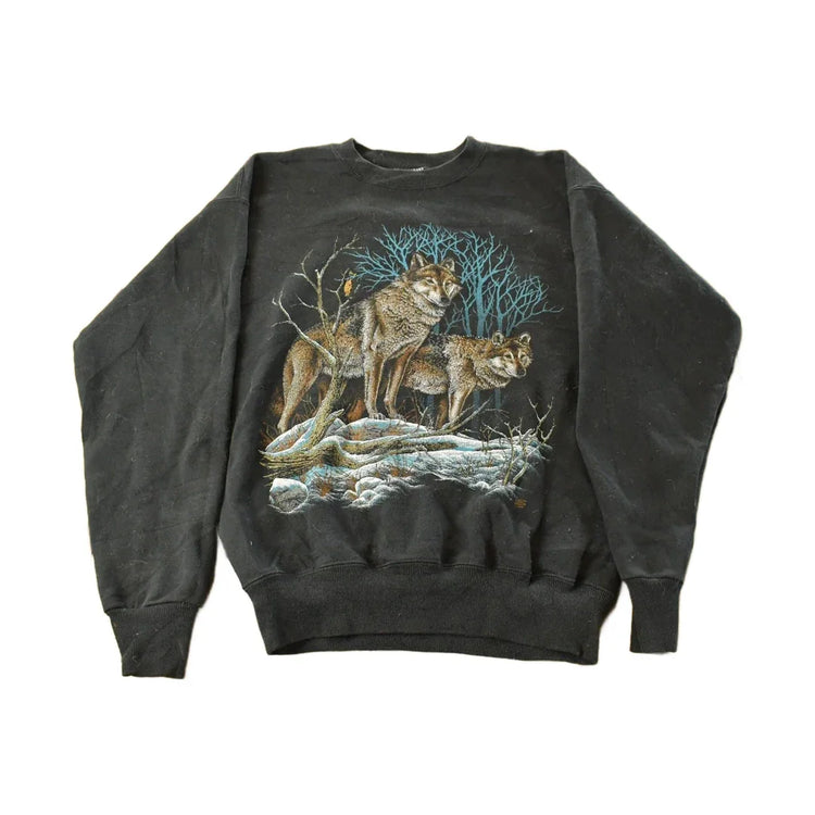 Vintage 1990s Wolf Nature Crewneck Sweatshirt Men's Small from propervintagecanada