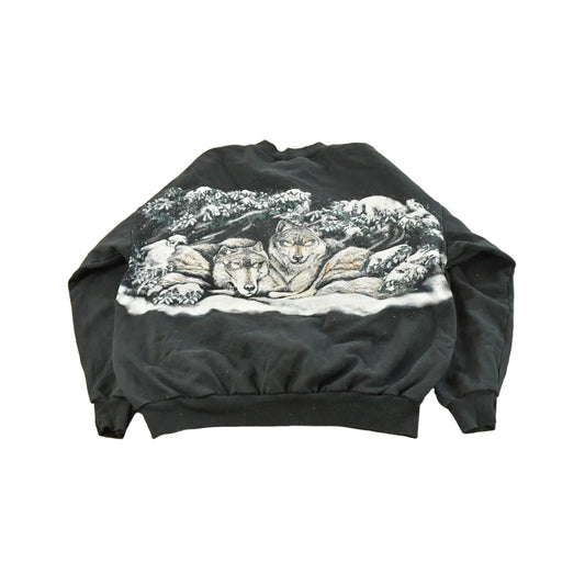 Vintage 1990s Wolf Theme All Over Print Henley Sweatshirt Men's 2XL from propervintagecanada