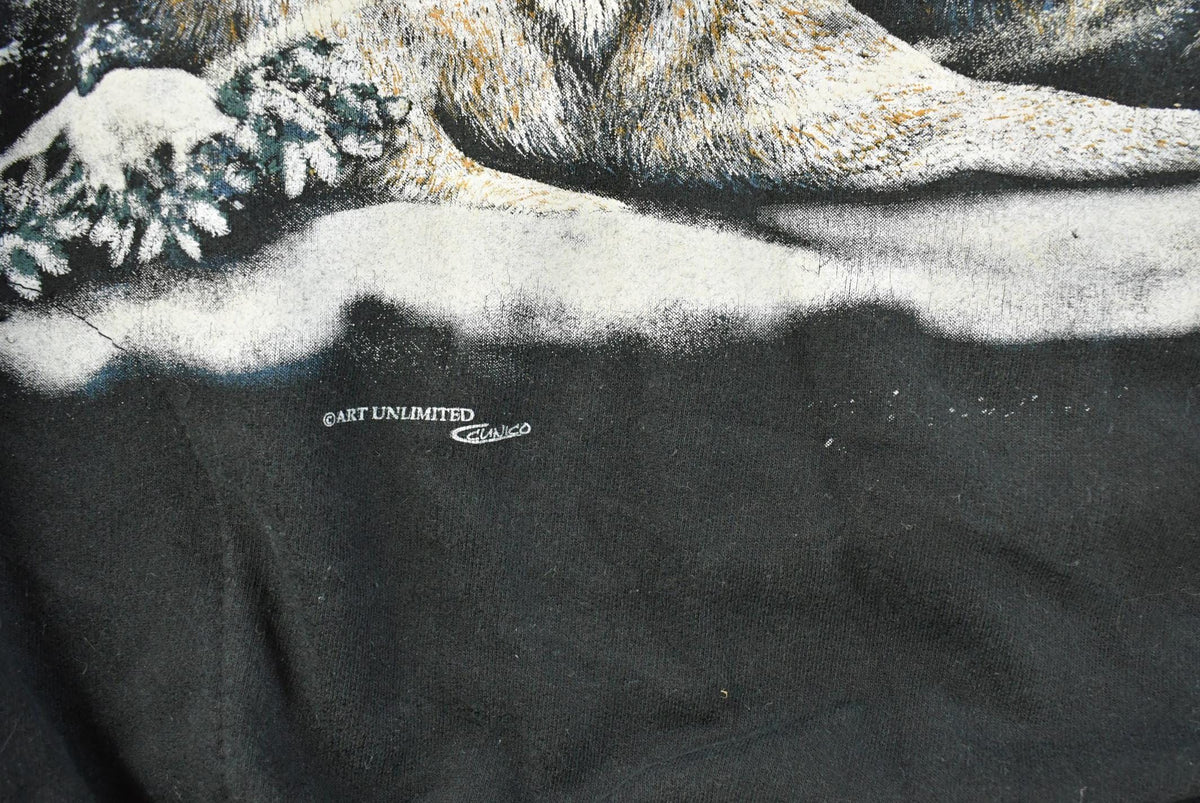 Vintage 1990s Wolf Theme All Over Print Henley Sweatshirt Men's 2XL from propervintagecanada