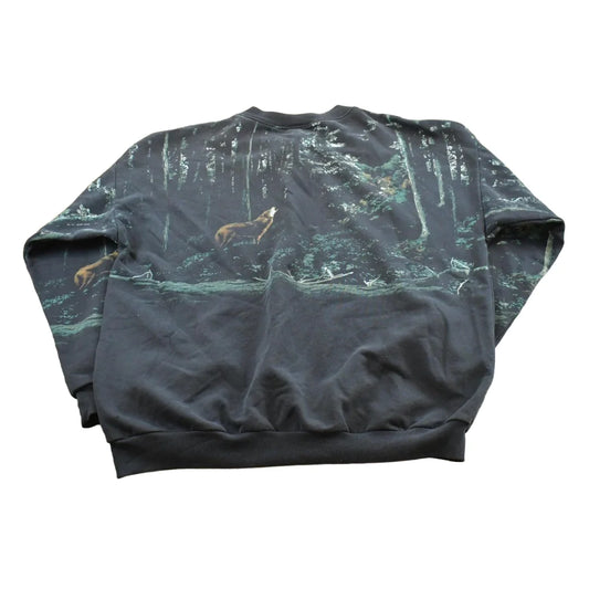 Vintage 1990s Wolf Theme All Over Print Henley Sweatshirt Men's XL from propervintagecanada