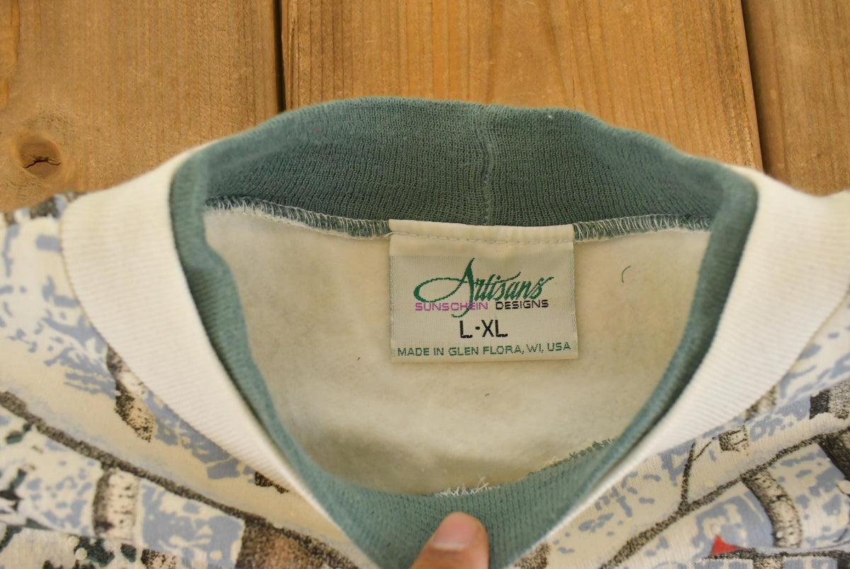 Vintage 1990s Wolf Winter Scene Crewneck Sweatshirt Men's L Made In USA from propervintagecanada