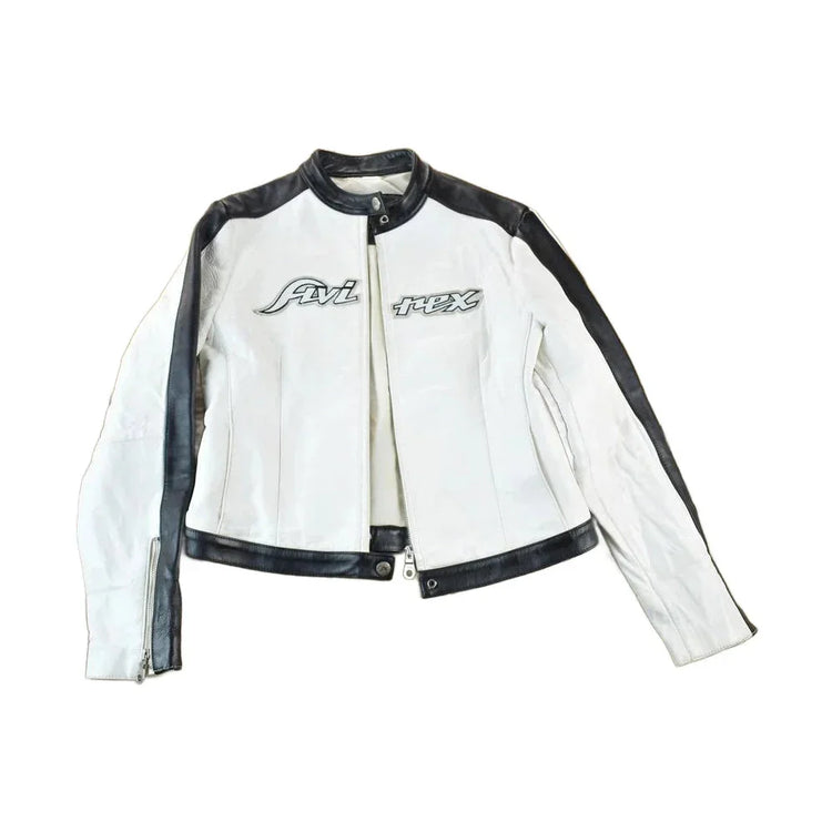 Vintage 1990s Womens Avirex Cafe Racer Leather Biker Jacket Made In USA from propervintagecanada