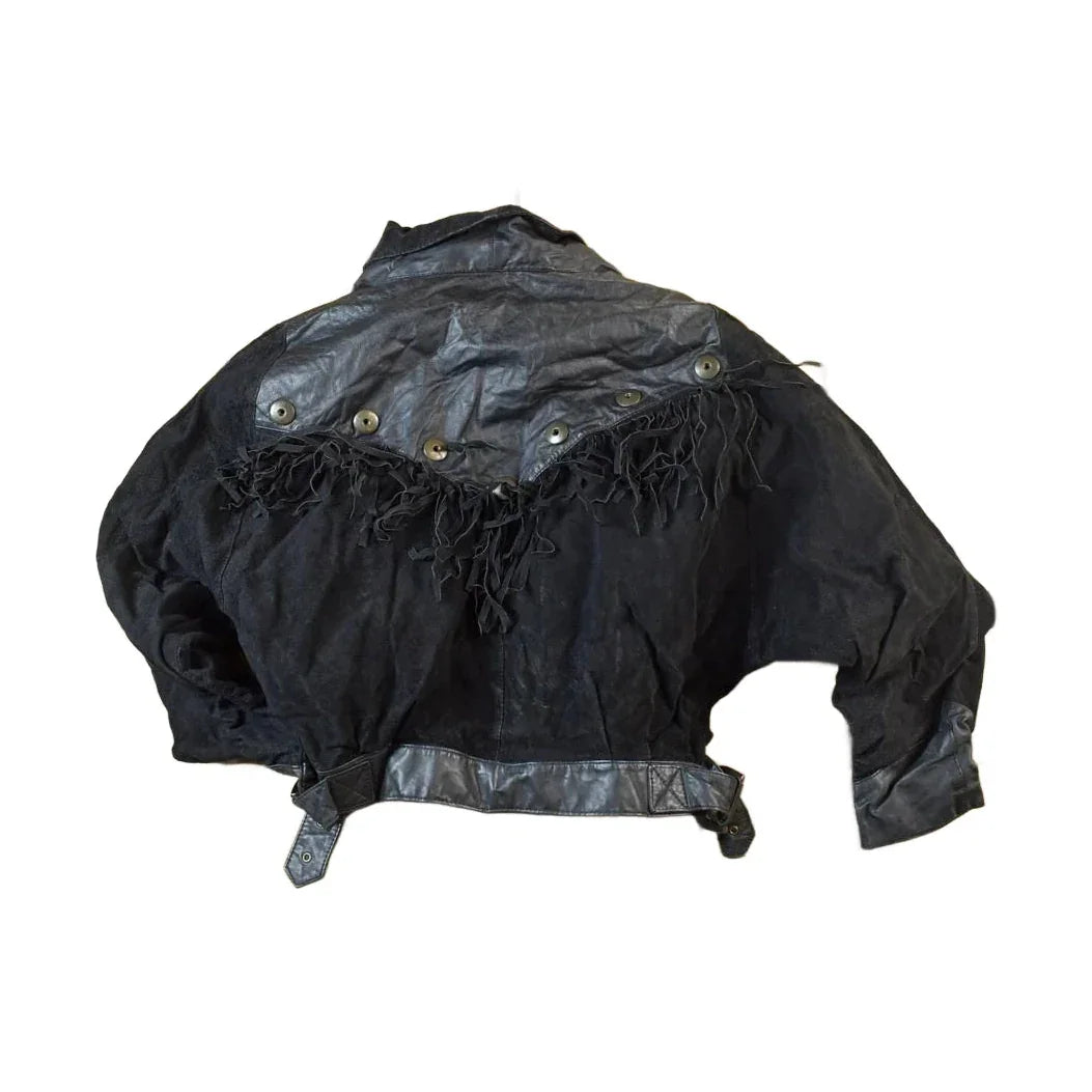 Vintage 1990s Womens G3 Leather Fashions Frilled Biker Jacket Made In USA from propervintagecanada