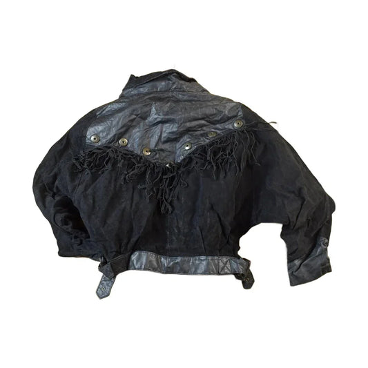 Vintage 1990s Womens G3 Leather Fashions Frilled Biker Jacket Made In USA from propervintagecanada