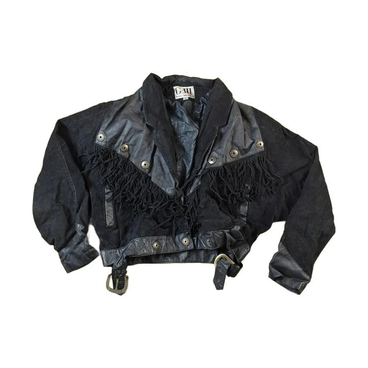 Vintage 1990s Womens G3 Leather Fashions Frilled Biker Jacket Made In USA from propervintagecanada