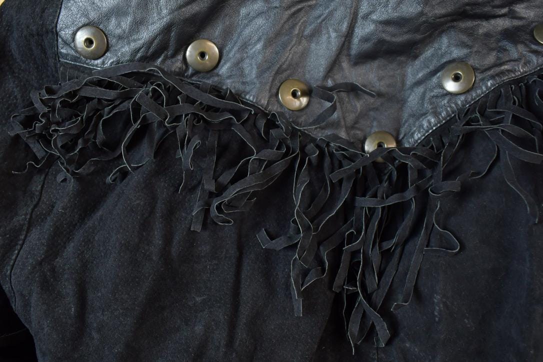Vintage 1990s Womens G3 Leather Fashions Frilled Biker Jacket Made In USA from propervintagecanada