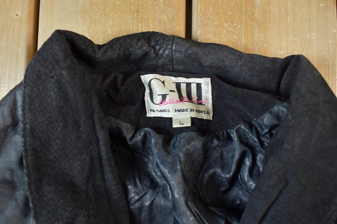 Vintage 1990s Womens G3 Leather Fashions Frilled Biker Jacket Made In USA from propervintagecanada