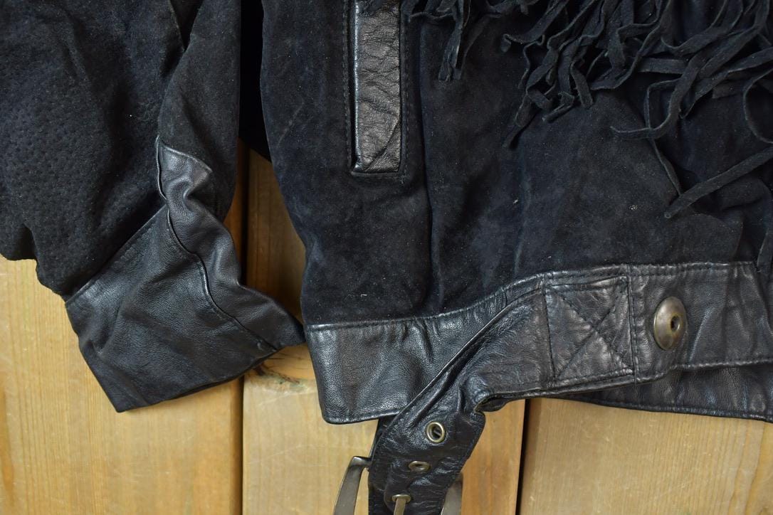 Vintage 1990s Womens G3 Leather Fashions Frilled Biker Jacket Made In USA from propervintagecanada