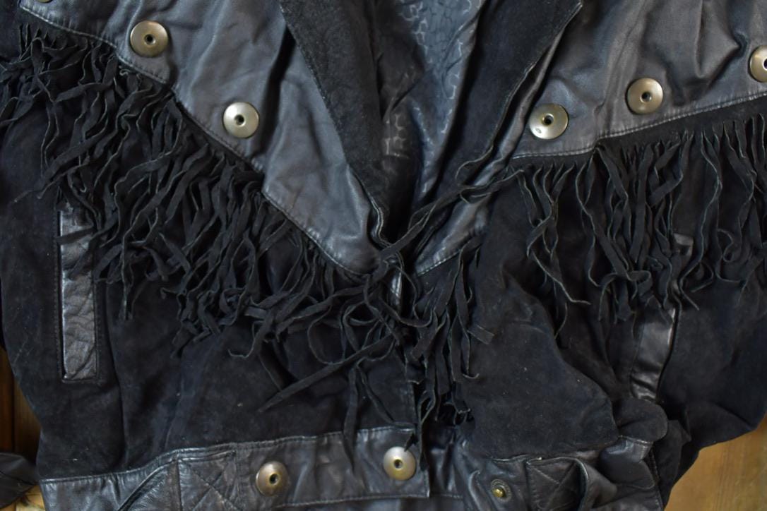 Vintage 1990s Womens G3 Leather Fashions Frilled Biker Jacket Made In USA from propervintagecanada