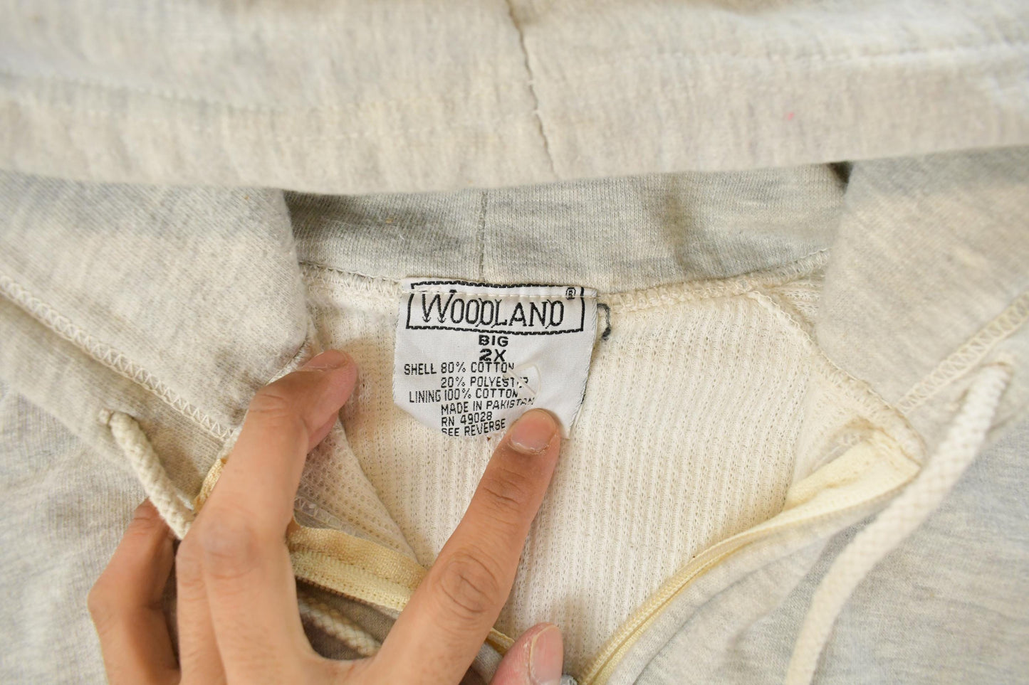 Vintage 1990s Woodland Blank Grey Thermal Lined Hoodie Men's XL from propervintagecanada
