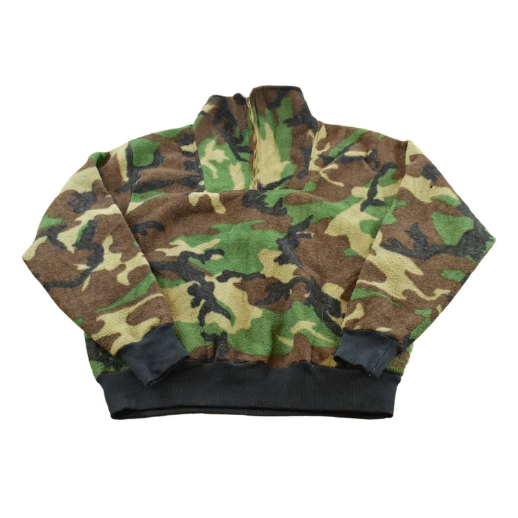 Vintage 1990s Woodland Camo Fleece Quarter Zip Up Sweatshirt Men's L from propervintagecanada