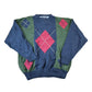 Vintage 1990s Woods And Grey Argyle Knit Abstract Pattern 100% Cotton Crewneck Sweater Men's XL from propervintagecanada