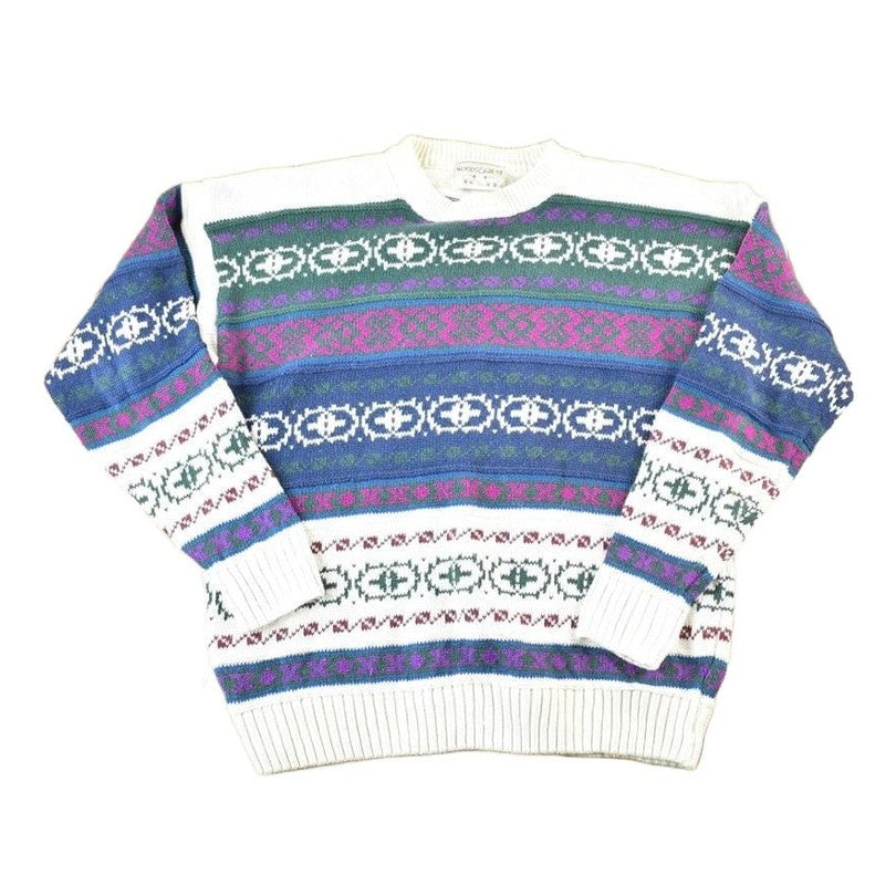 Vintage 1990s Woods And Grey Knit Abstract Pattern Crewneck Sweater Mens M from propervintagecanada