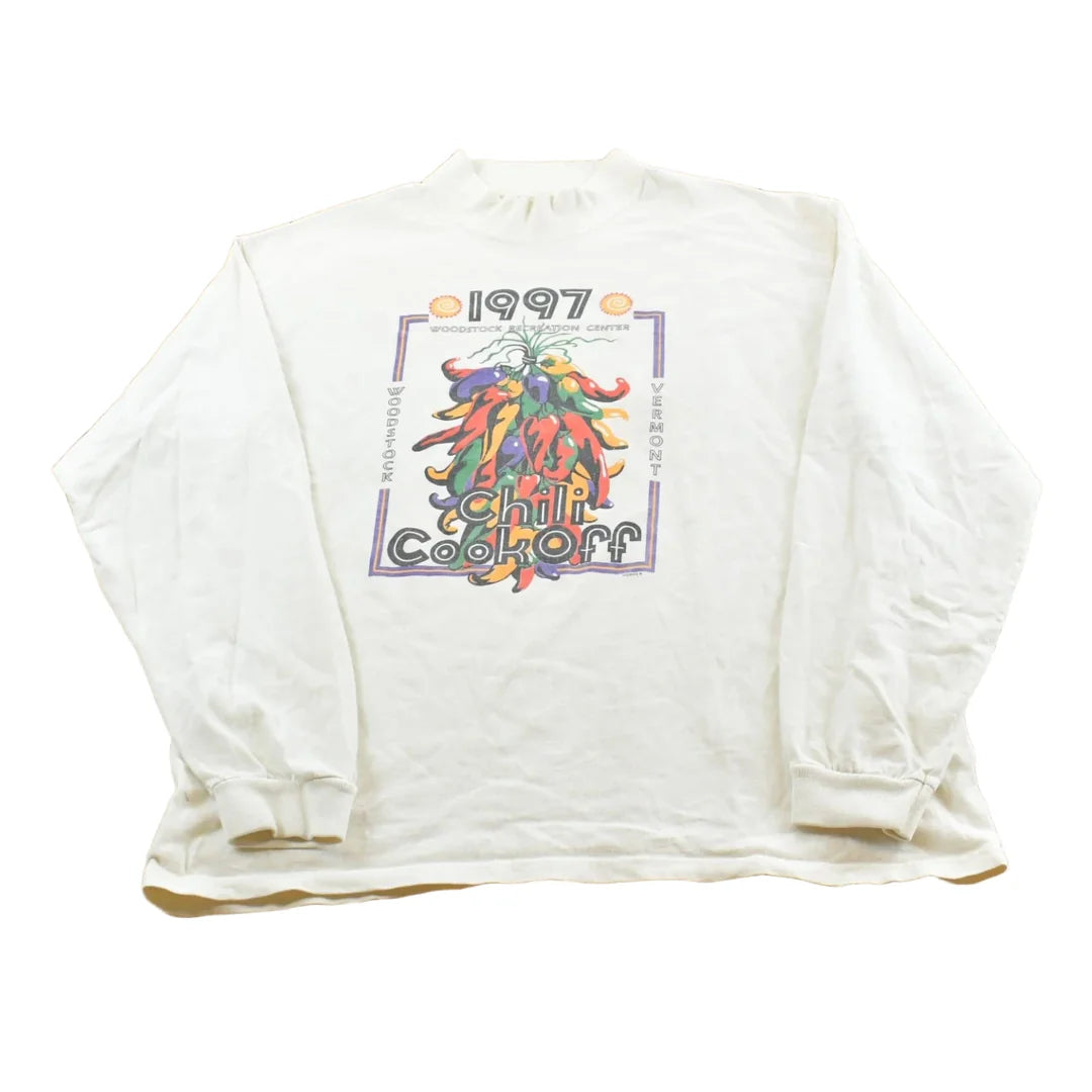 Vintage 1990s Woodstock Vermont Chili Cook Off Long Sleeve Souvenir T-Shirt Men's L from propervintagecanada