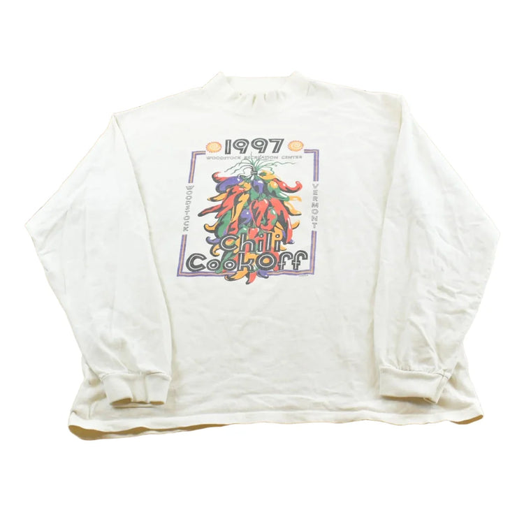 Vintage 1990s Woodstock Vermont Chili Cook Off Long Sleeve Souvenir T-Shirt Men's L from propervintagecanada