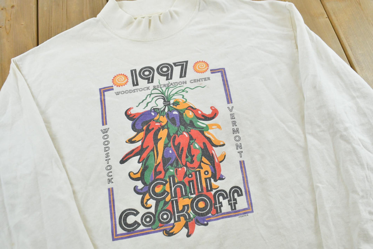 Vintage 1990s Woodstock Vermont Chili Cook Off Long Sleeve Souvenir T-Shirt Men's L from propervintagecanada