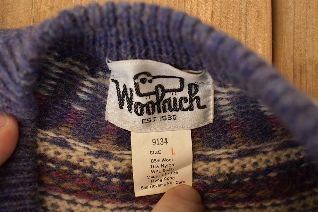 Vintage 1990s Woolrich Abstract Knit Crewneck Sweater Womens L from propervintagecanada