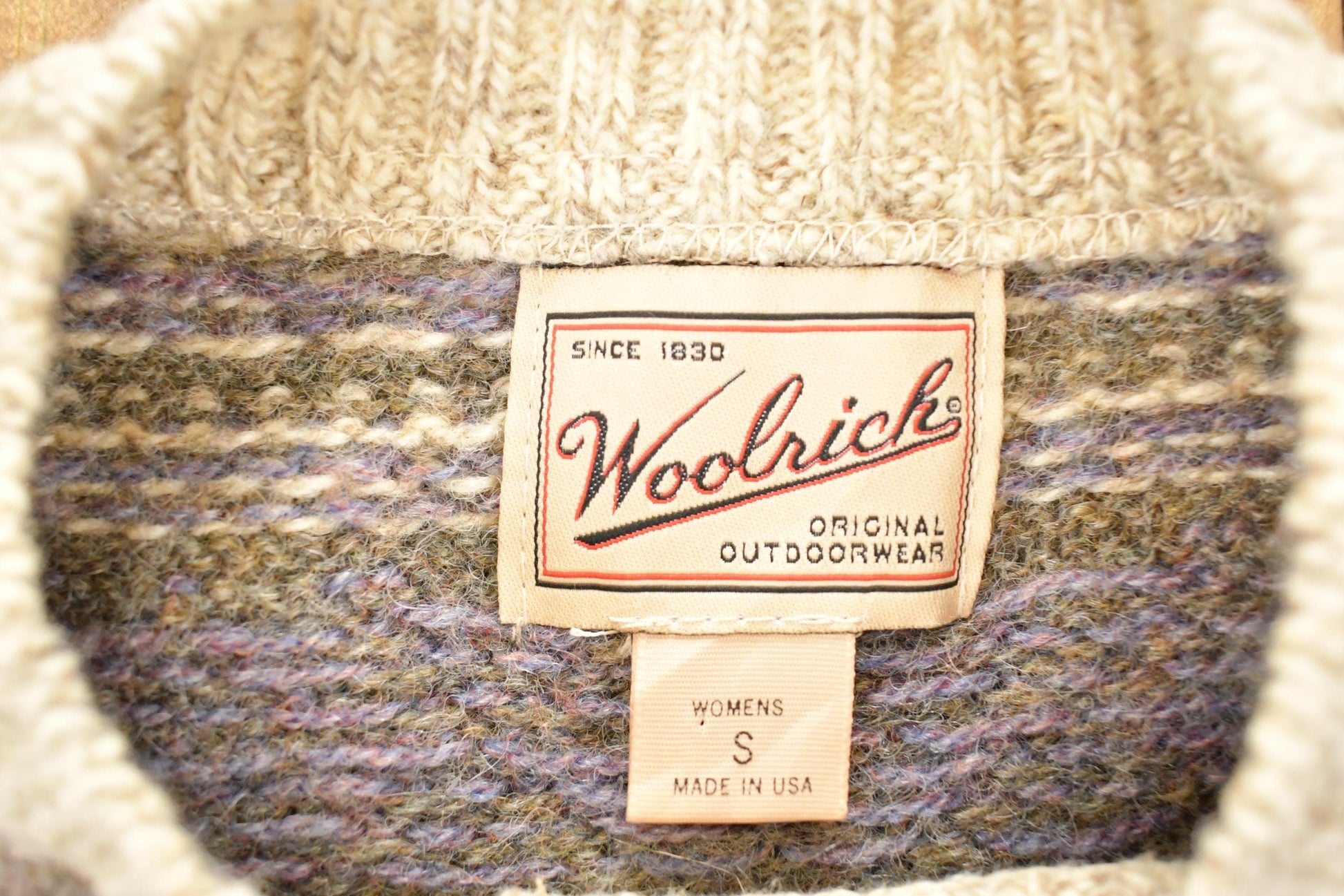 Vintage 1990s Woolrich Abstract Wool Knit Cardigan Sweater Women's L from propervintagecanada