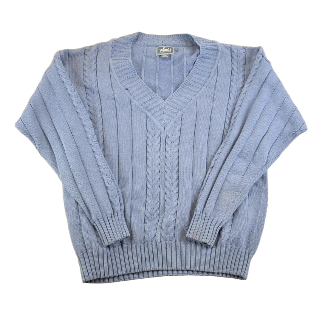 Vintage 1990s Woolrich Cable Knit Deep V Neck Sweater Men's L from propervintagecanada