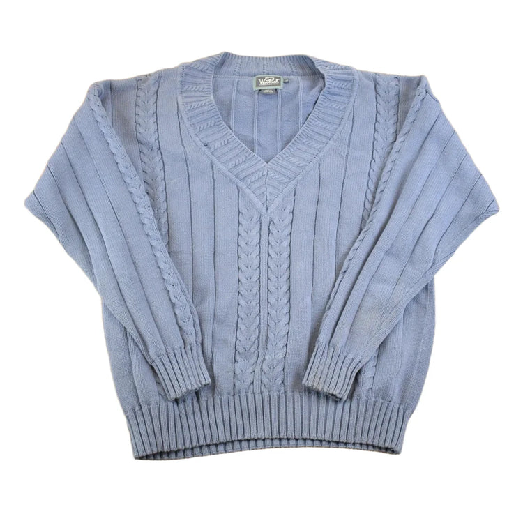 Vintage 1990s Woolrich Cable Knit Deep V Neck Sweater Men's L from propervintagecanada