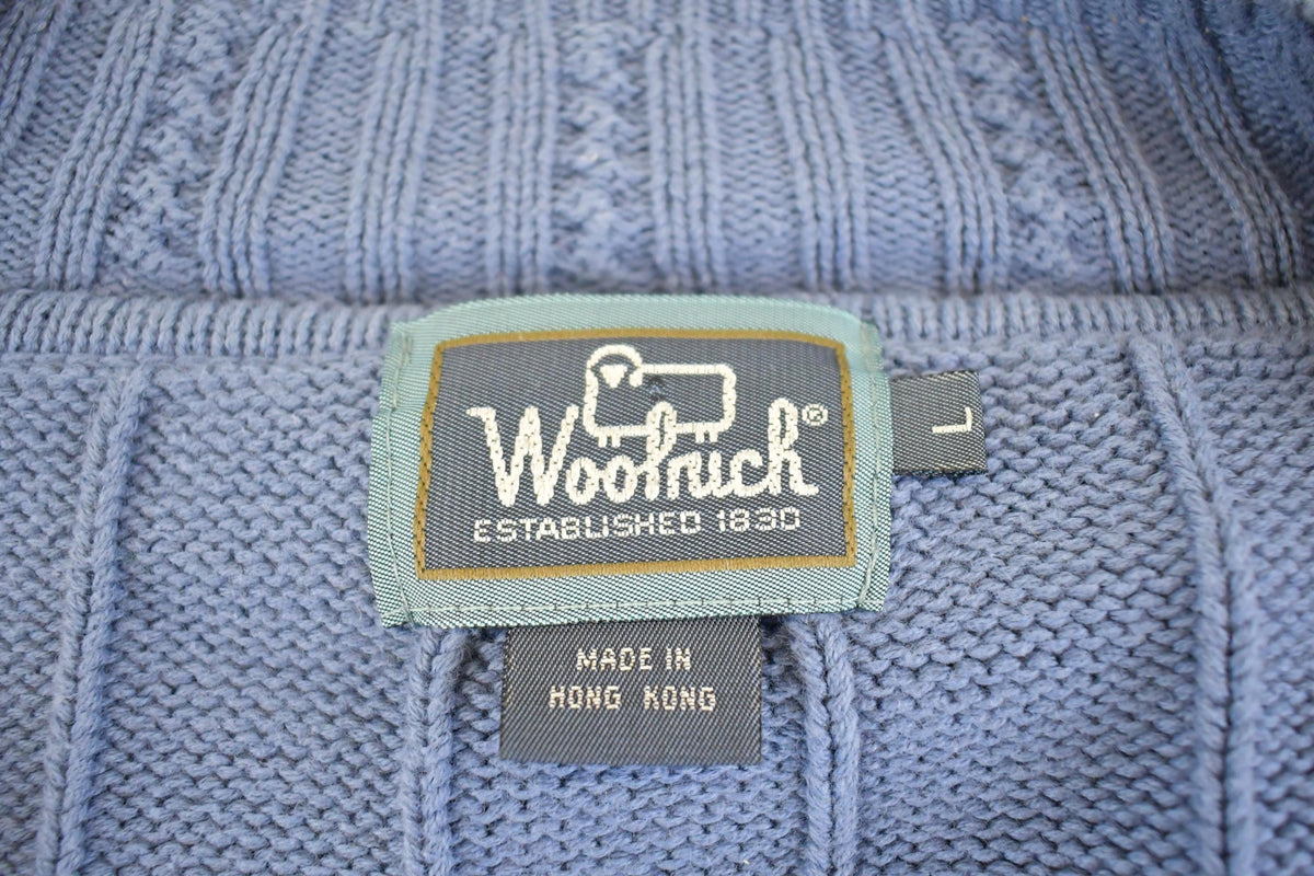 Vintage 1990s Woolrich Cable Knit Deep V Neck Sweater Men's L from propervintagecanada