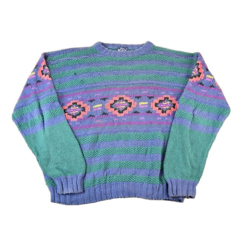 Vintage 1990s Woolrich Cotton Cable Chunky Knit Aztec Pattern Crewneck Sweater Men's XL from propervintagecanada
