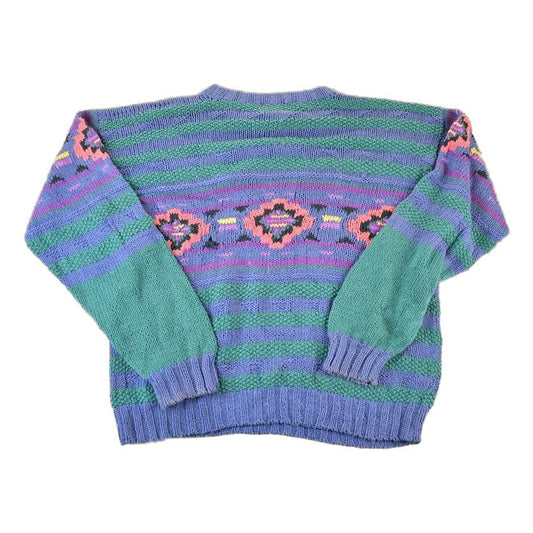 Vintage 1990s Woolrich Cotton Cable Chunky Knit Aztec Pattern Crewneck Sweater Men's XL from propervintagecanada