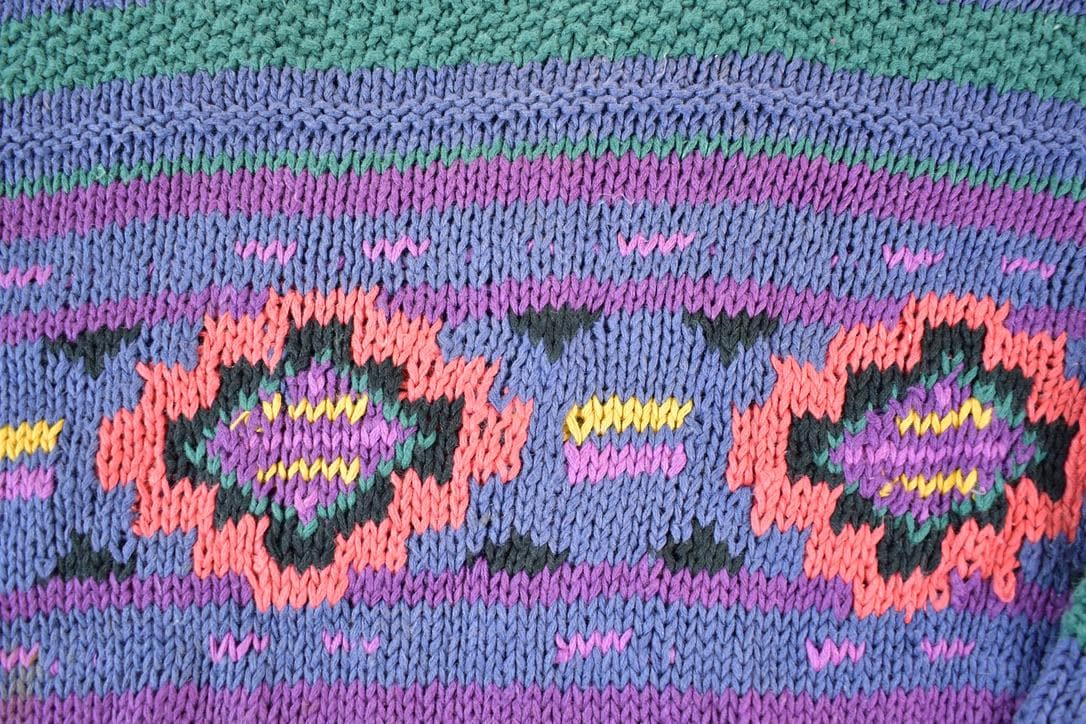 Vintage 1990s Woolrich Cotton Cable Chunky Knit Aztec Pattern Crewneck Sweater Men's XL from propervintagecanada