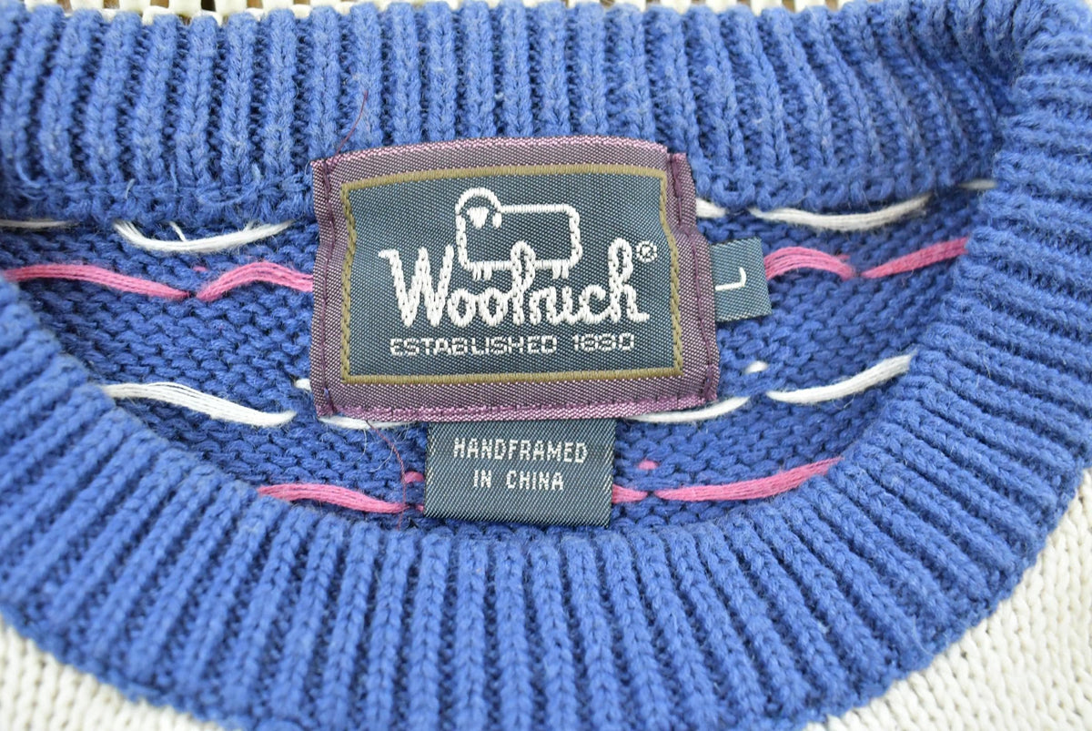Vintage 1990s Woolrich Home Sweet Home Hand-framed Wool Knit Sweater Men's S from propervintagecanada