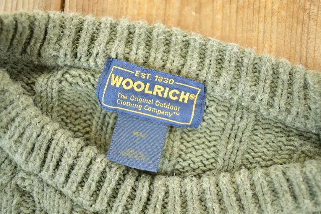 Vintage 1990s Woolrich Mens Cable Knit Crewneck Sweater Mens L from propervintagecanada