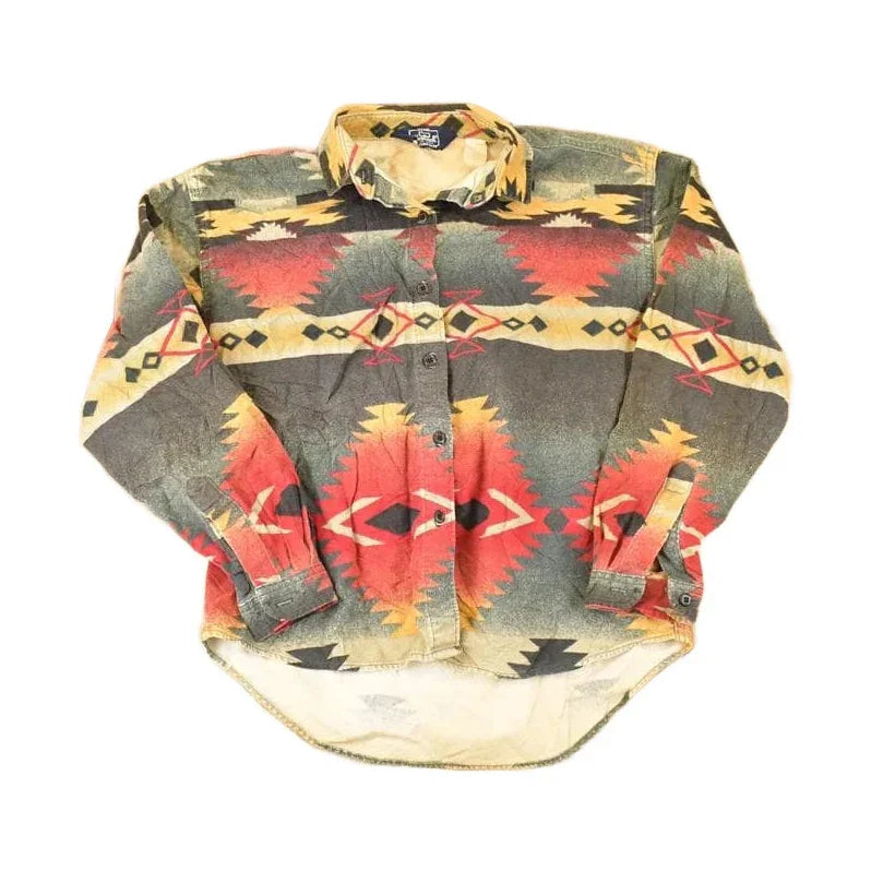 Vintage 1990s Woolrich Woman AOP Aztec Fleece Button Up Shirt Women's S from propervintagecanada