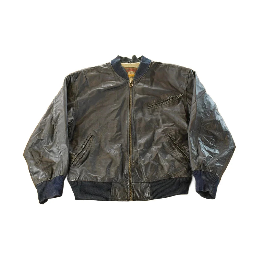 Vintage 1990s World Alliance Leather Bomber Flight Jacket Men's Medium from propervintagecanada