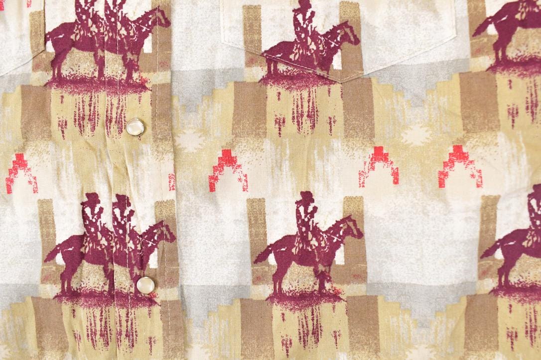 Vintage 1990s Wrangler AOP Cowboy Abstract Button Up Shirt Men's L from propervintagecanada