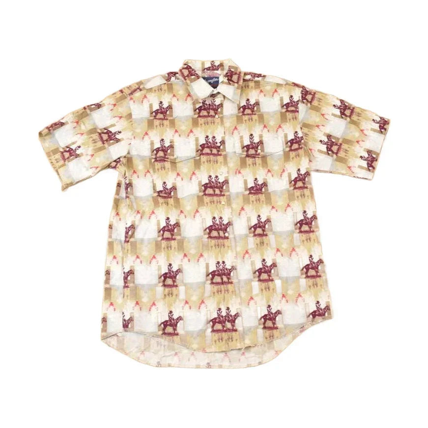 Vintage 1990s Wrangler AOP Cowboy Abstract Button Up Shirt Men's L from propervintagecanada