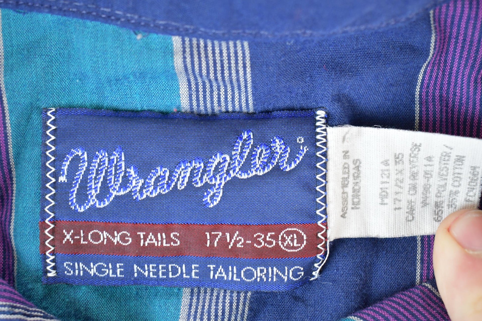 Vintage 1990s Wrangler Long Tails Single Needle Western Style Button Up Mens XL from propervintagecanada