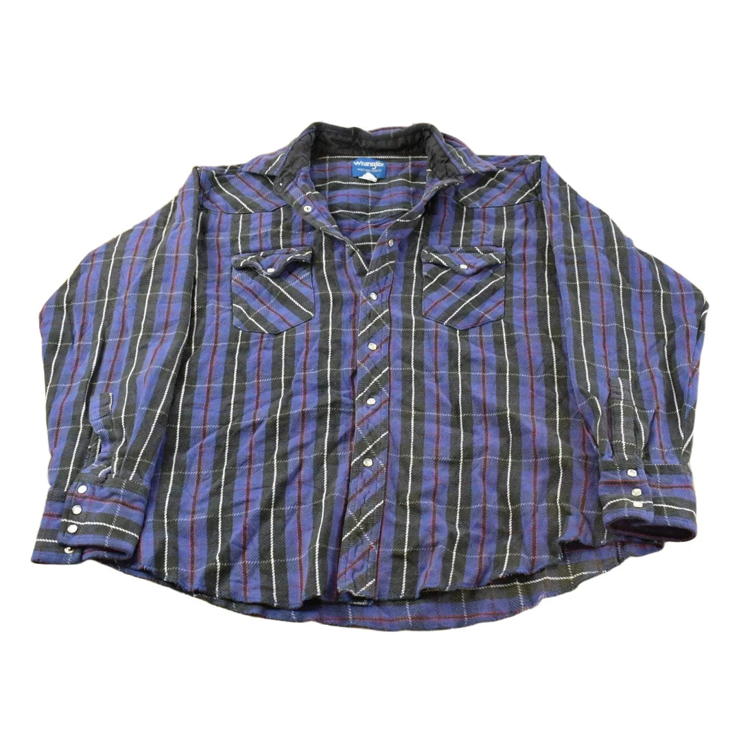 Vintage 1990s Wrangler Plaid Pearl Snap Western Shirt Mens XL from propervintagecanada
