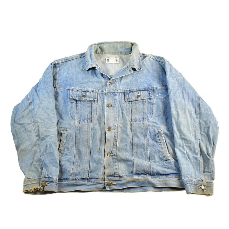 Vintage 1990s Wrangler Rugged Wear Distressed Denim Jean Trucker Jacket Men's XL from propervintagecanada