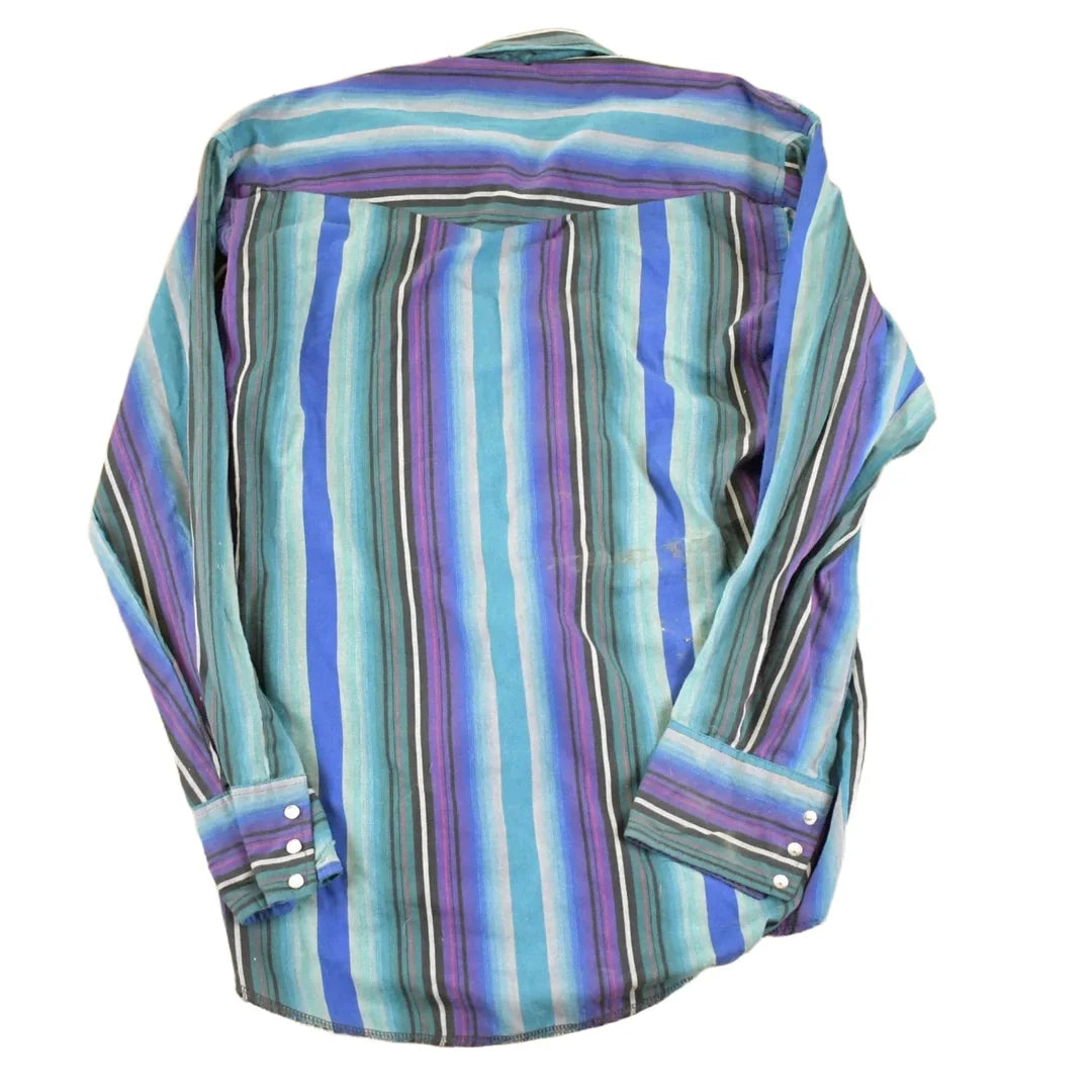 Vintage 1990s Wrangler Striped Western X Long Tails Button Up Shirt Men's M from propervintagecanada