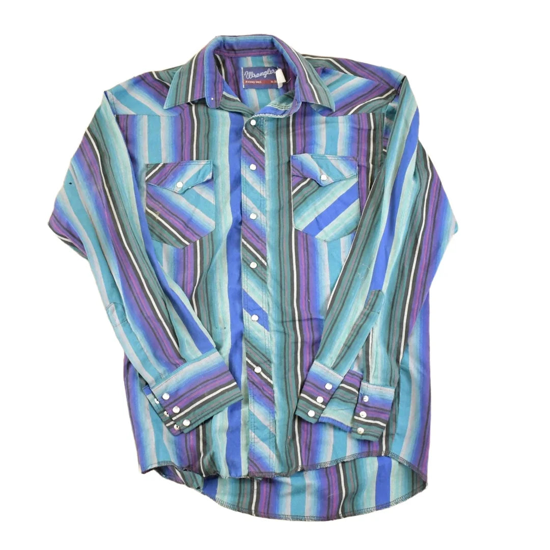 Vintage 1990s Wrangler Striped Western X Long Tails Button Up Shirt Men's M from propervintagecanada