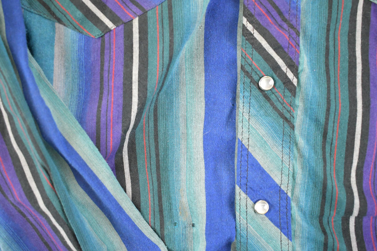 Vintage 1990s Wrangler Striped Western X Long Tails Button Up Shirt Men's M from propervintagecanada
