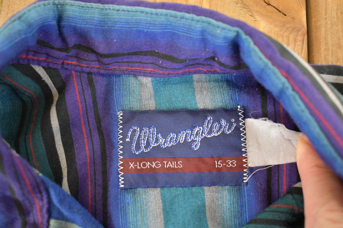 Vintage 1990s Wrangler Striped Western X Long Tails Button Up Shirt Men's M from propervintagecanada