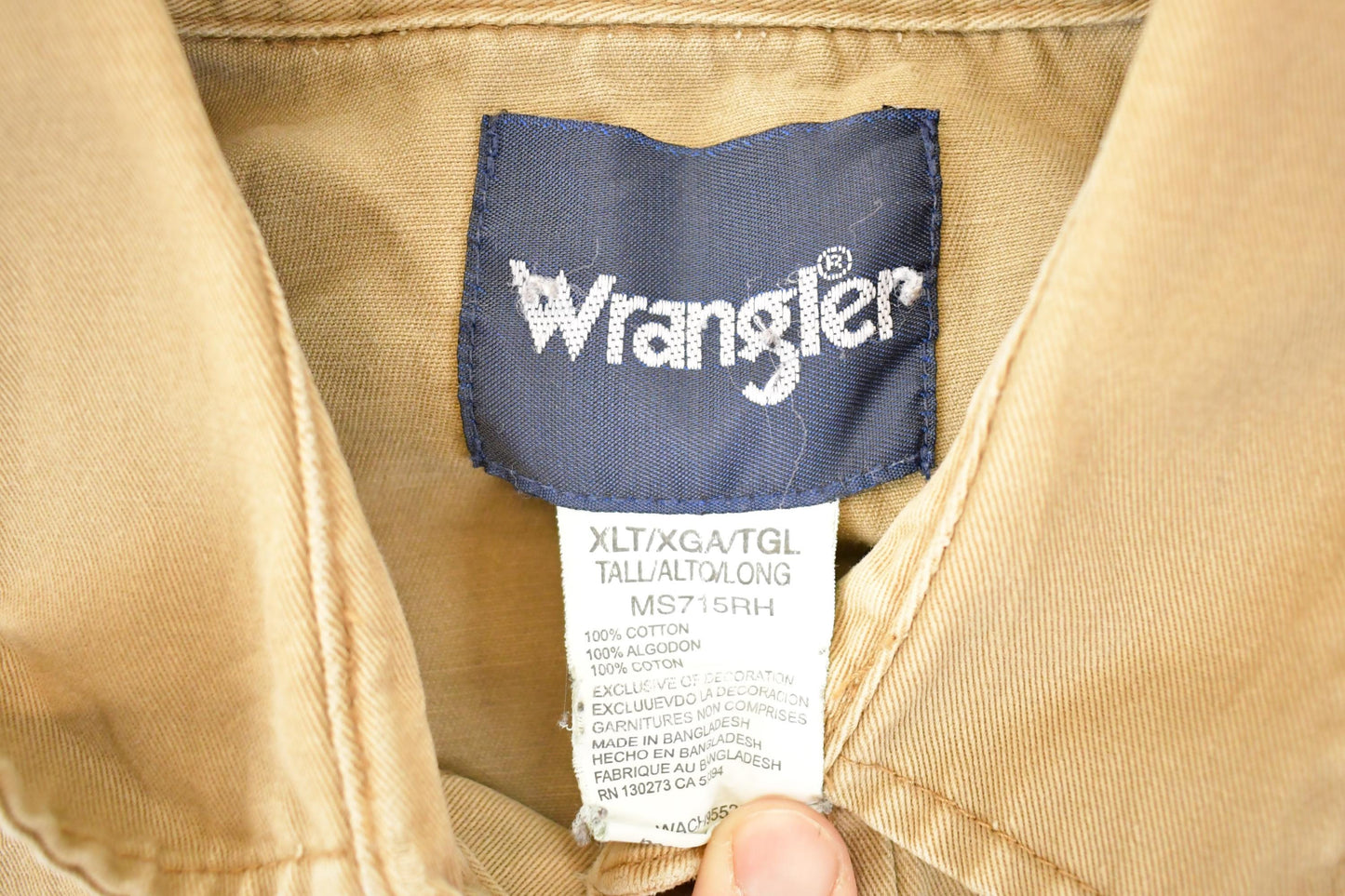 Vintage 1990s Wrangler Tan Western Button Up Shirt Men's XL from propervintagecanada