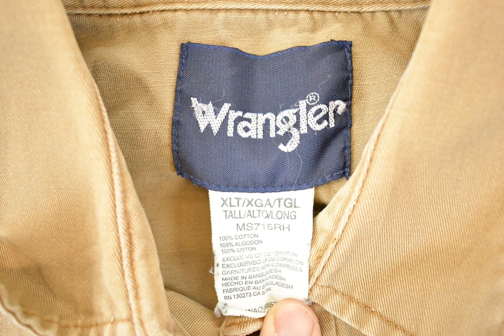 Vintage 1990s Wrangler Tan Western Button Up Shirt Men's XL from propervintagecanada
