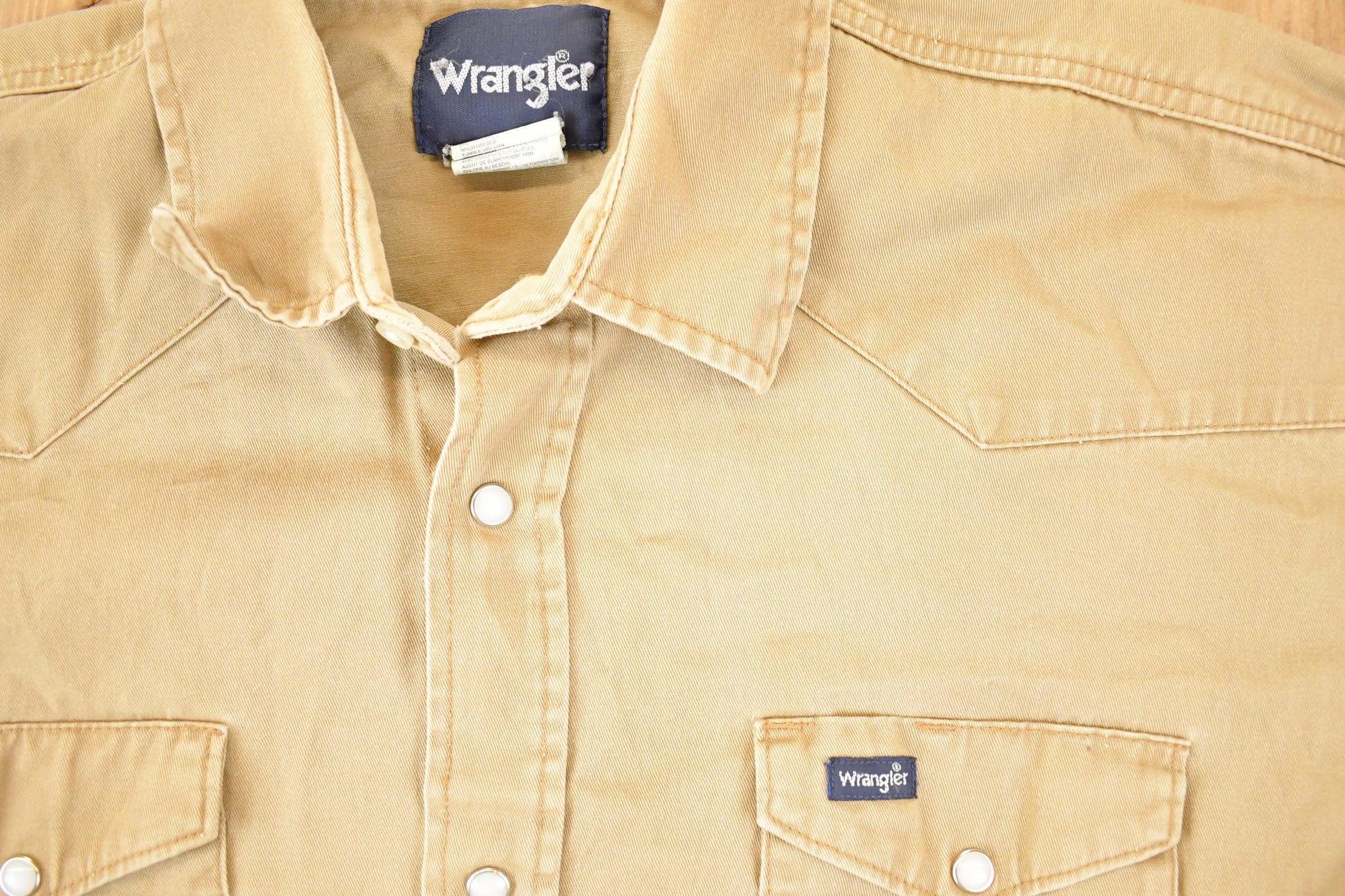 Vintage 1990s Wrangler Tan Western Button Up Shirt Men's XL from propervintagecanada