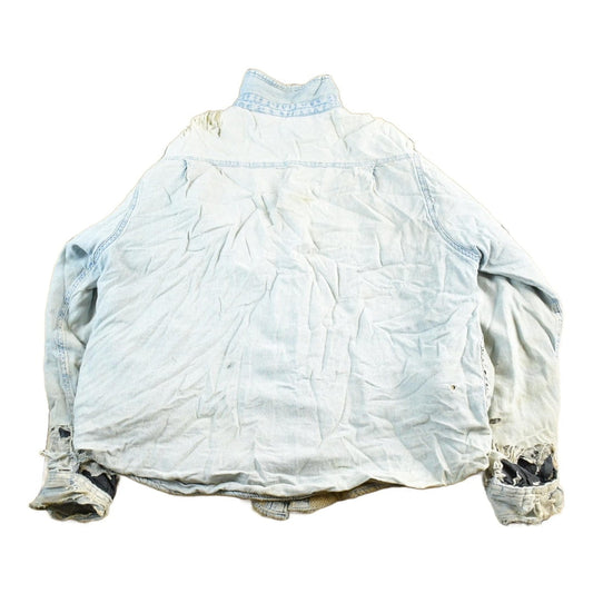 Vintage 1990s Wrangler Thrashed Distressed Lined Denim Button Up Shirt Men's Large from propervintagecanada